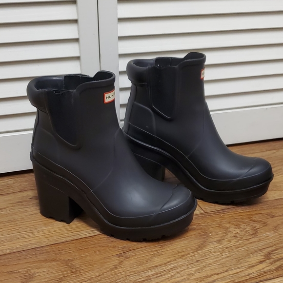 ⚠️SOLD HUNTER Womens Original Block High Heel Chelsea Rain Boots. Black. US 8 - Picture 4 of 11
